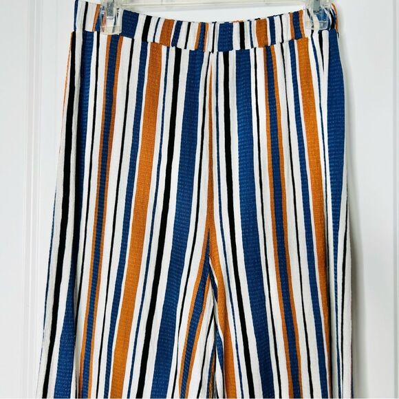Love Tree Women's Cropped Palazzo Pants Blue/Brown Stripes Sz. Medium Wide Leg - Picture 4 of 8
